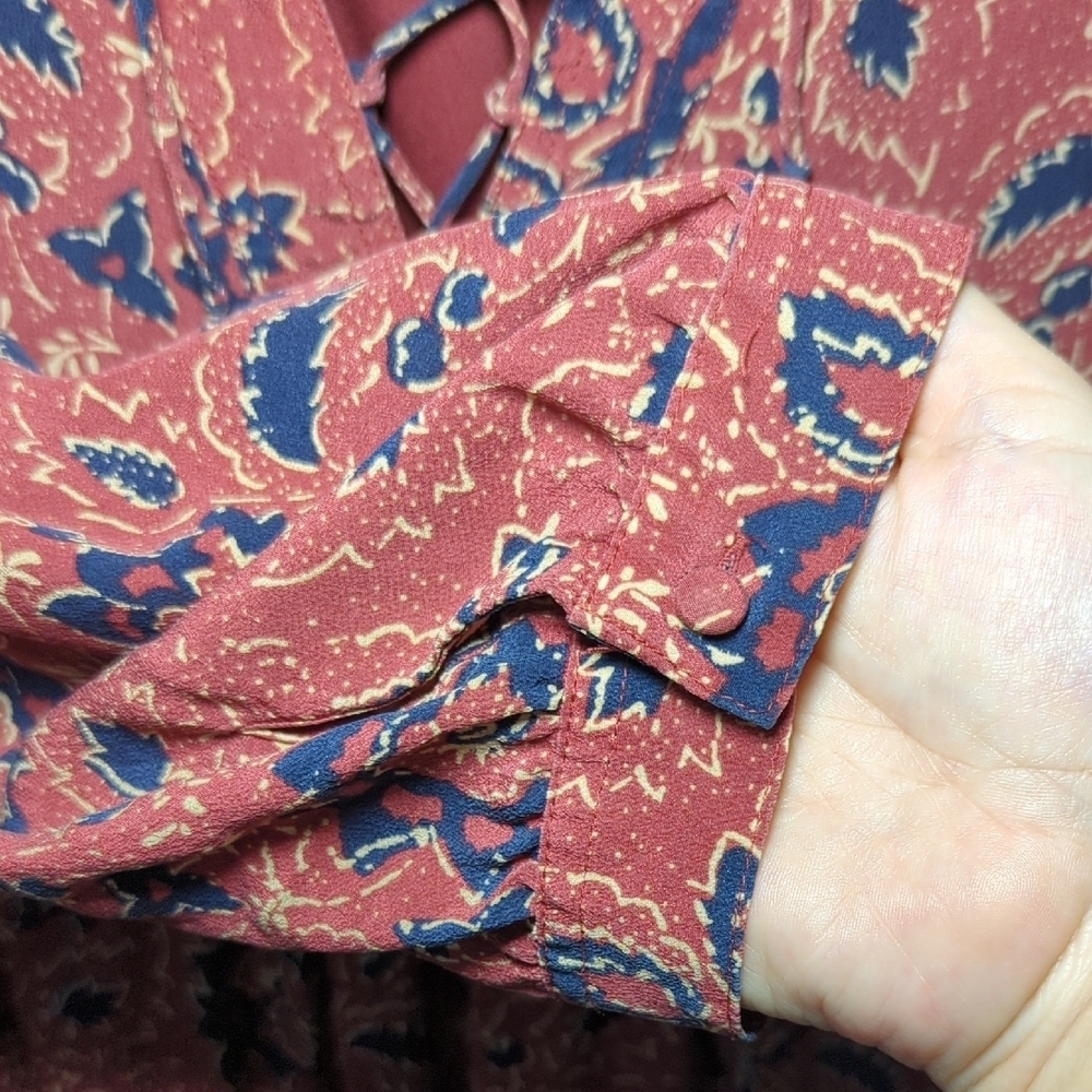 Madewell 100% Silk Babydoll Dress Red Blue Cream Assam Floral Women's Size S - Picture 7 of 7